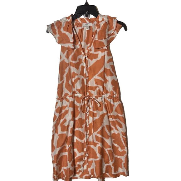 Ann‎ Taylor Loft Womens Orange/White Silk Ruffle V-Neck Sleeveless Dress Size OP - Picture 1 of 6